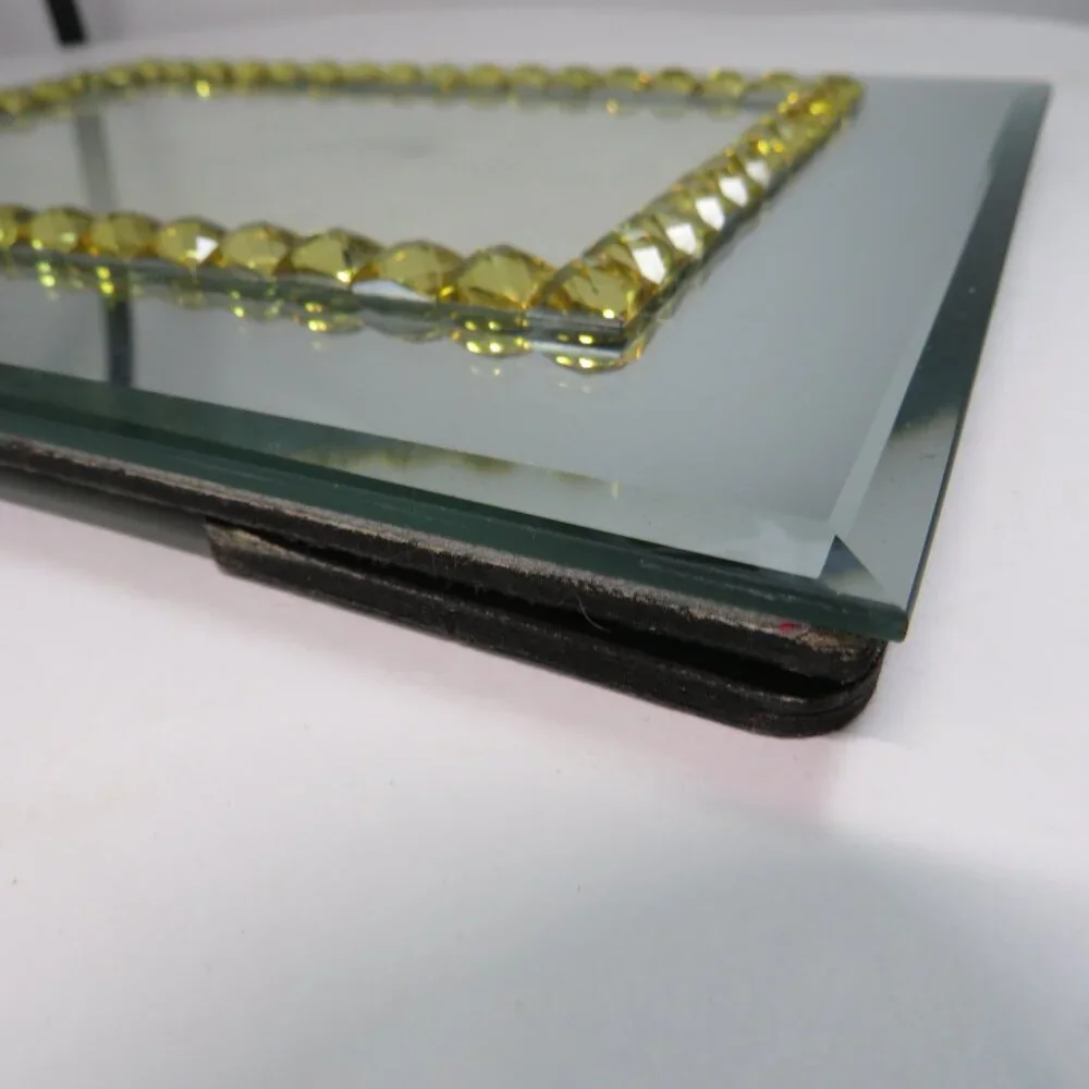Beveled Mirror Glass Picture Frame with Yellow Rhinestone border High Quality